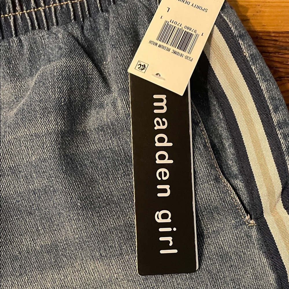 Madden Girl Blue Jeans with White Stripes - Picture 2 of 9